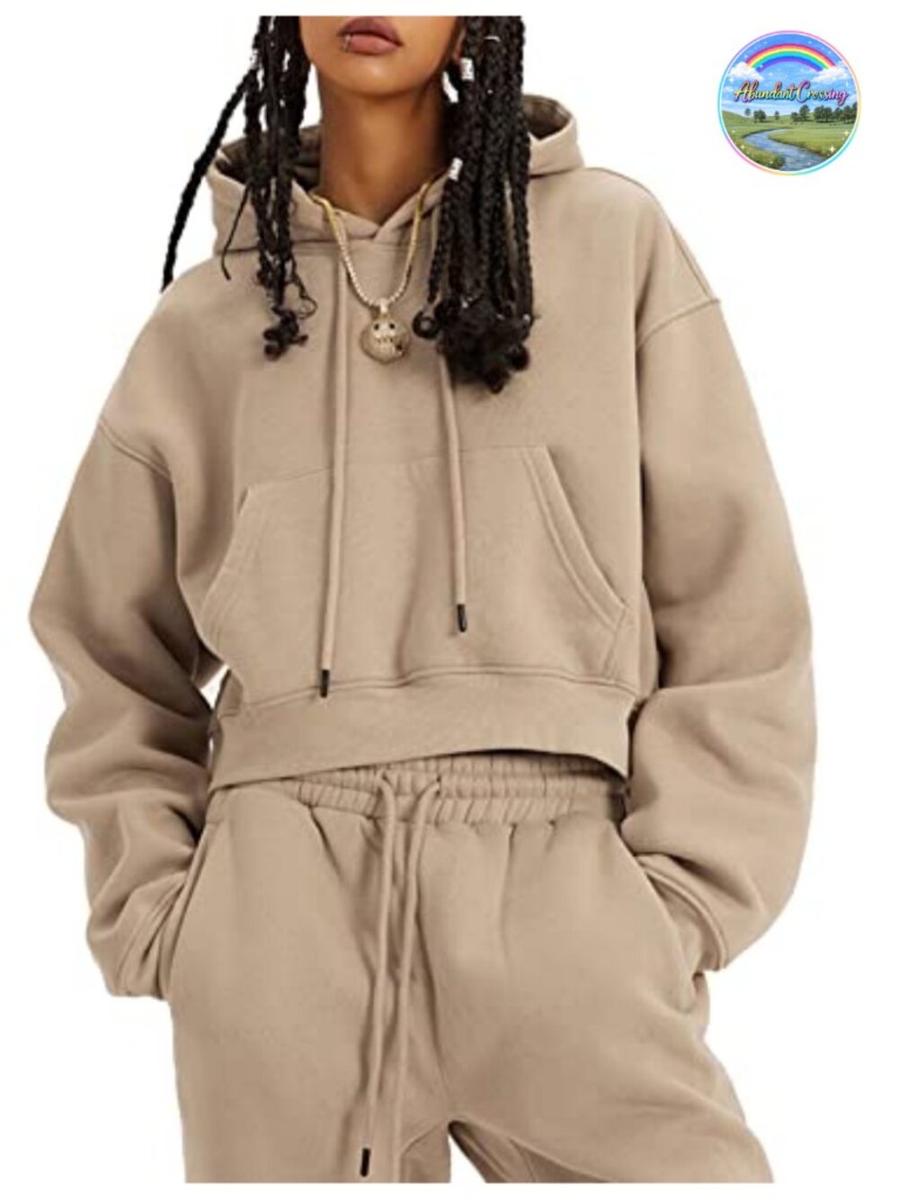 Women's Fleece 2 Piece Sweatsuit Set Crop Hoodie Joggers Athletic Lounge